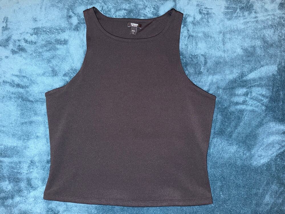 Express Body Contour High Compression High Neck Cropped Tank Black M
